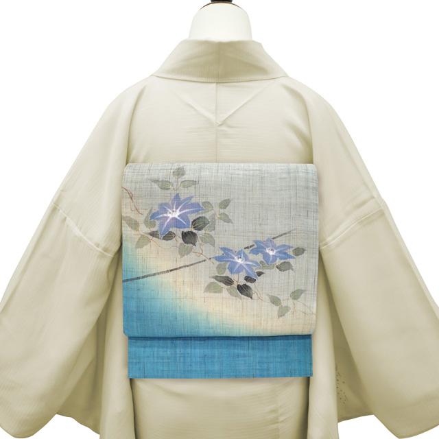 夏物 名古屋帯 九寸 麻 本麻 リサイクル 作家物 桐山紫香 グレー 夏物 名古屋帯 九寸 麻 本麻 リサイクル 作家物 桐山紫香 グレー
