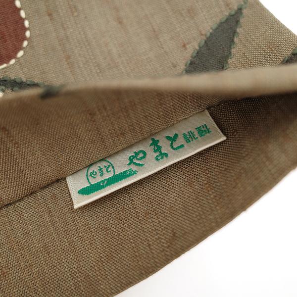 袋帯 刺し子 刺繍 縦節紬 手刺繍 正絹 絹 手染め オリーブブラウン色地 
