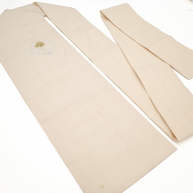 夏物 名古屋帯 紬 手織り 正絹 九寸 酒井栄一 手刺繍 ホワイト 夏物 名古屋帯 紬 手織り 正絹 九寸 酒井栄一 手刺繍 ホワイト