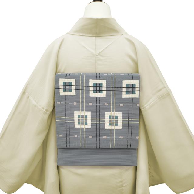 夏物 名古屋帯 開き仕立て 九寸 変わり絽 正絹 手染め グレー地