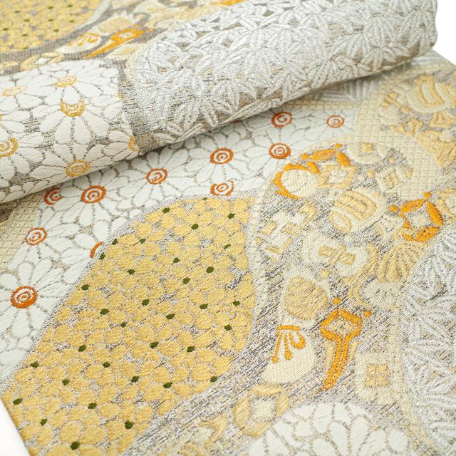 誉田屋源兵衛　袋帯　純金　松竹梅　宝尽くし　菊　西陣織　正絹　金銀糸　逸品 誉田屋源兵衛 袋帯 純金 松竹梅 宝尽くし 菊 西陣織 正絹 金銀糸