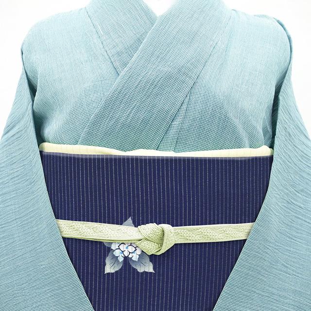 夏物 名古屋帯 未使用 九寸 絽縮緬 絽 正絹 手染め 染め帯 ネイビー