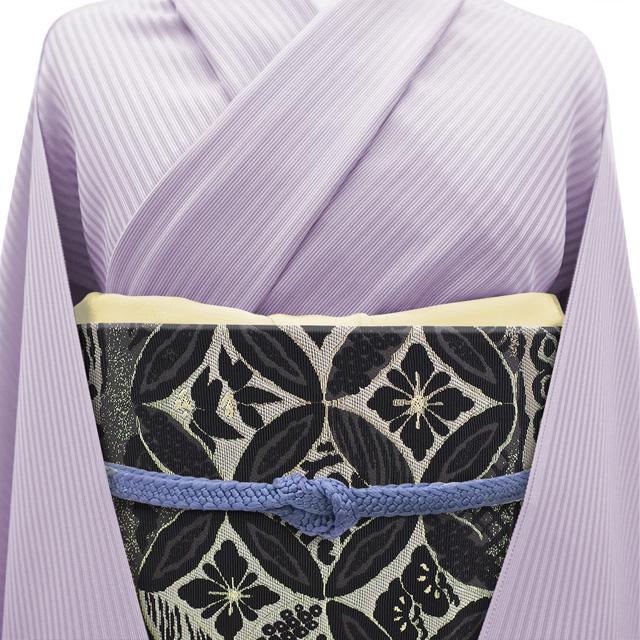 袋帯 正絹 京都 西陣 輪奈織 金箔糸 金糸 黒 黒グレー 花七宝 松竹梅