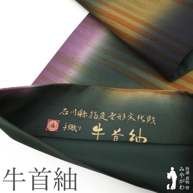 牛首紬 白山工房 袋帯 全通柄 正絹 花文 美品 イ6597 袋帯 石川県指定無形文化財 本場牛首紬 白山工房 金彩加工 グレー 濃淡
