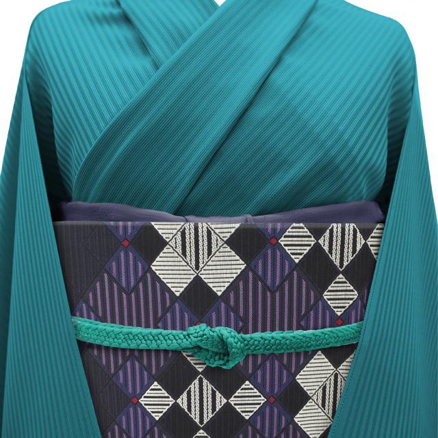 名古屋帯 九寸 リサイクル 正絹 京都 西陣 濃紫 変わり菱文 織り柄