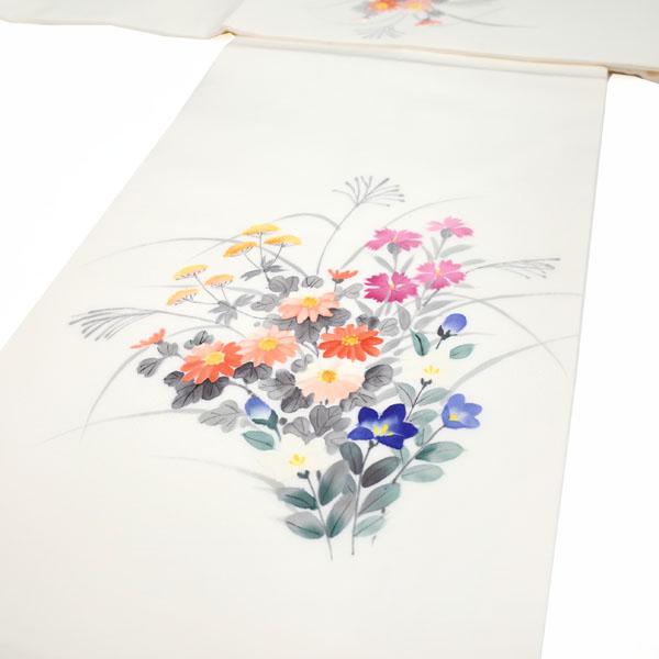 30%OFFで￥32780→22946 名古屋帯 九寸 五泉 塩瀬 手描き ホワイト 白 