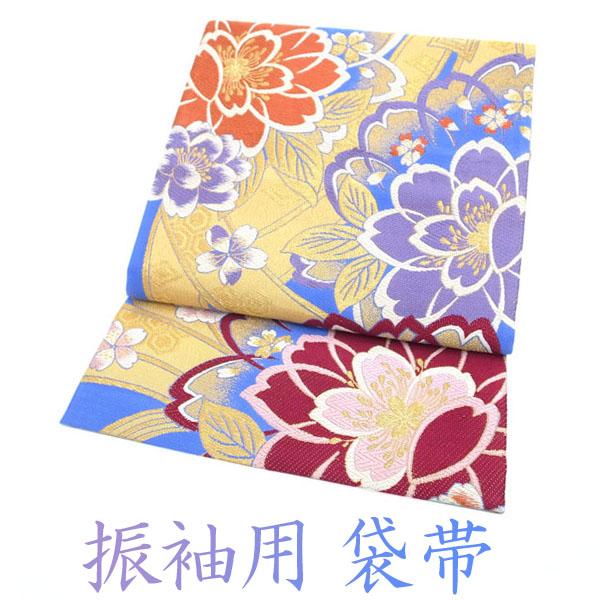 袋帯 振袖用 西陣 大光 青ブルー 水色 桜 金糸 多彩 フォーマル 正絹  