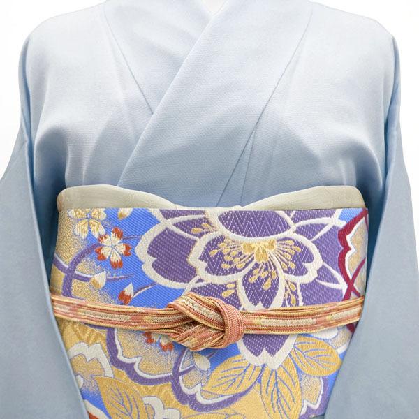 袋帯 振袖用 西陣 大光 青ブルー 水色 桜 金糸 多彩 フォーマル 正絹 六通 