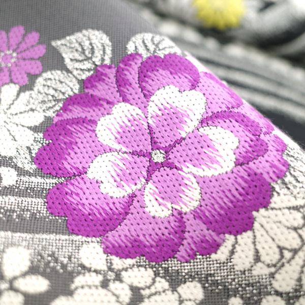 振袖用 袋帯 京都 西陣 黒 紫 桜 菊 銀糸 フォーマル 成人式 二十歳 