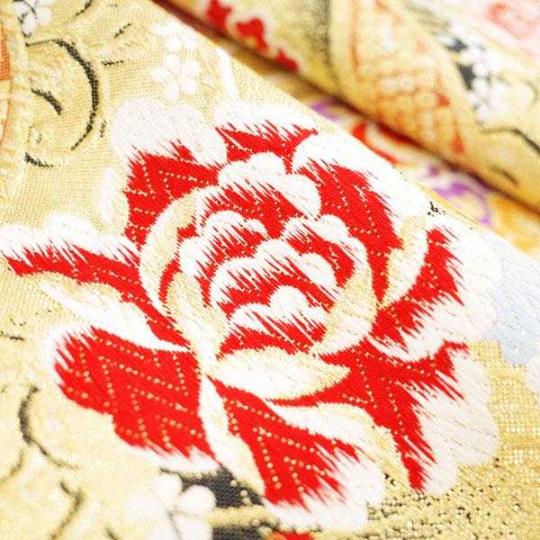 30%OFFで￥19800→13860 袋帯 振袖用 西陣 正絹 黒 華文 牡丹 