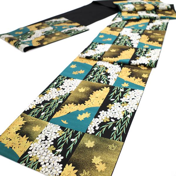 半額／で￥29480→14740 袋帯 西陣 じゅらく 金箔糸 あけぼの繭 黒 桜 