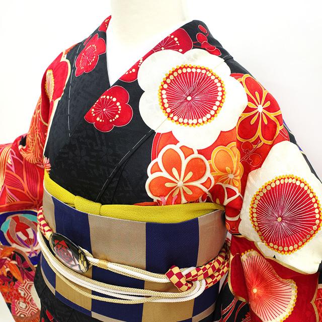 振袖 長襦袢 セット 九重 中村里砂 丸紅ブランド 金駒刺繍 黒 赤 成人 