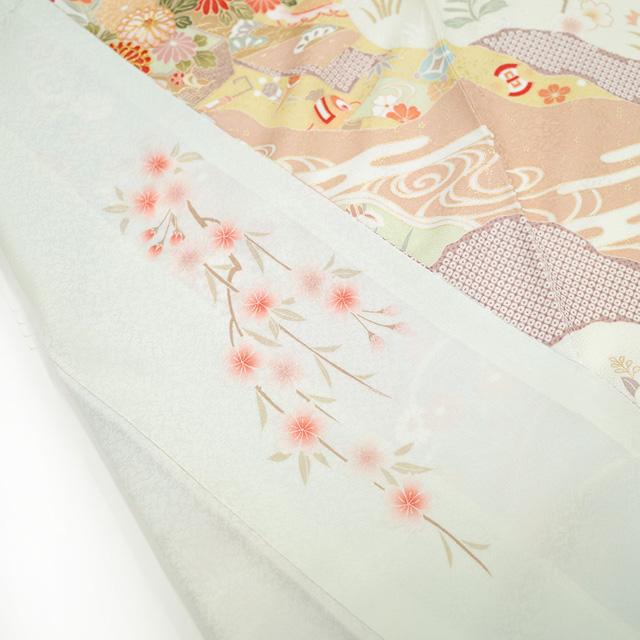 訪問着 袷 着物 金駒刺繍 金彩加工 水色 藍白色 四季の花 古典柄 訪問着 袷 着物 金駒刺繍 金彩加工 水色 藍白色 四季の花 古典柄