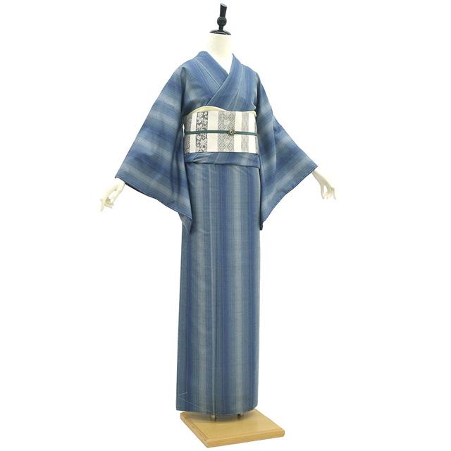 牛首紬 着物 未使用 本場牛首紬 正絹 袷 白山工房 先染め カジュアル 新古品 仕立て上がり 身丈165 裄丈66.5 Ｌサイズ みやがわ sbs17594の画像