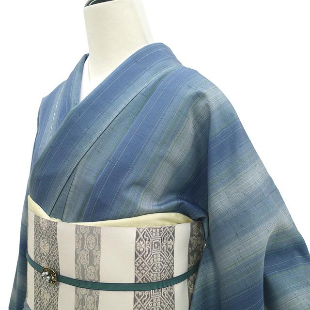 牛首紬 着物 未使用 本場牛首紬 正絹 袷 白山工房 先染め カジュアル 新古品 仕立て上がり 身丈165 裄丈66.5 Ｌサイズ みやがわ sbs17594の画像