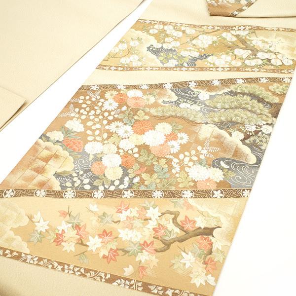 袋帯 最高級 京都 西陣 河村織物 手刺繍 綴れ織 金通し ベージュ 四季 