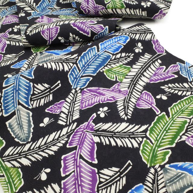 名古屋帯 九寸 沖縄県 本場琉球紅型 知念初子 作 正絹 黒地 ブラック