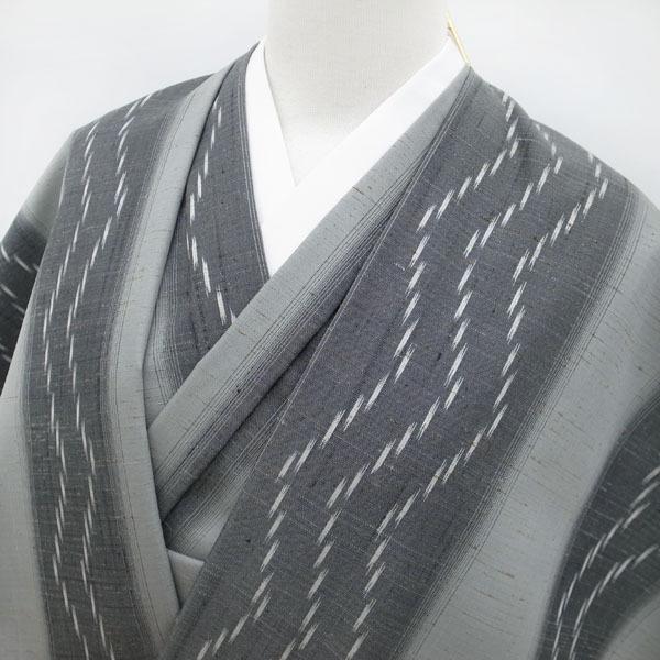 紬 ぜんまい 反物 グレー 白 縞 清風 原始絹織 渡原織物 カジュアル 