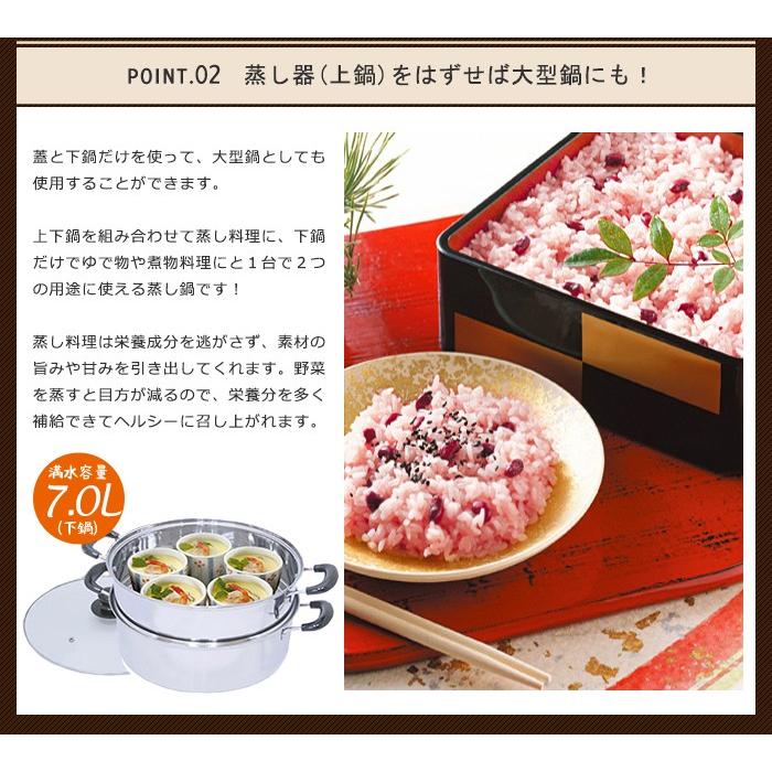 蒸し器 鍋 せいろ IH対応 両手鍋 ステンレス 二段蒸し器 30cm 1.2升