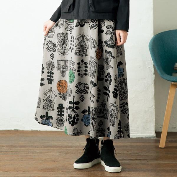 スカート ボトム レディース 春 以上節約 総柄ジャカードギャザーフレアスカート 40代 50代 60代 服 シニアファッション 北欧 70代 婦人 ミセスファッション おしゃれ