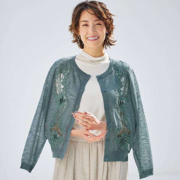 カーディガン 40代 50代 60代 70代 80代 ミセスファッション シニアファッション 大人 おしゃれ レディース 春夏 服 / モチーフレースカーディガン｜miyako385｜09