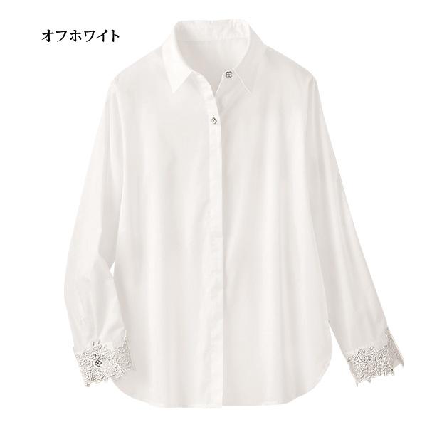 トップス シャツ レディース 秋 冬 花ボタン&レース使いシャツ 40代 50