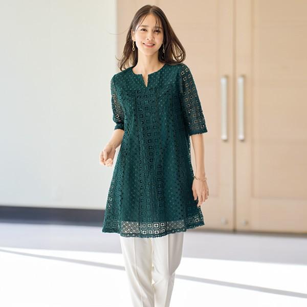 チュニック 大人可愛い おしゃれ 春夏 ミセス シニア ファッション 40代 50代 60代 70代 総レースチュニック 大きいサイズ M L LL 3L_1