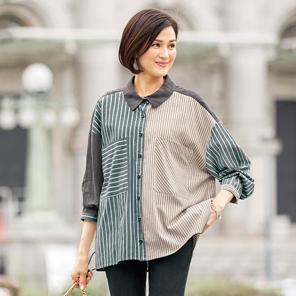 シャツ トップス レディース 秋 冬 パッチワークゆったりシャツ 50代 60代 70代 ミセスファッション シニアファッション 婦人 服 百貨店販売商品 京都通販 ミセスのファッション館 通販 Yahoo ショッピング