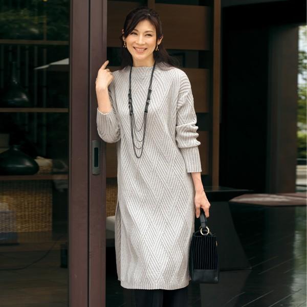 チュニック 上質 60代 京都通販 70代 レディース ワンピース 婦人服 ニット 50代 ミセス 日本製 50代 ファッション 80代 ワンピース ミセスのファッション館 シニア ジャカードニットチュニックワンピース