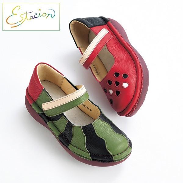 高評価なギフト ウォーキング デザイン ベルト 大人可愛い おしゃれ スイカ ４e 牛革 シューズ 靴 シニア ミセス 70代 60代 50代 40代 Estacion スイカモチーフウォーキングシューズ エスタシオン レディース シューズ Headshotsbar Com