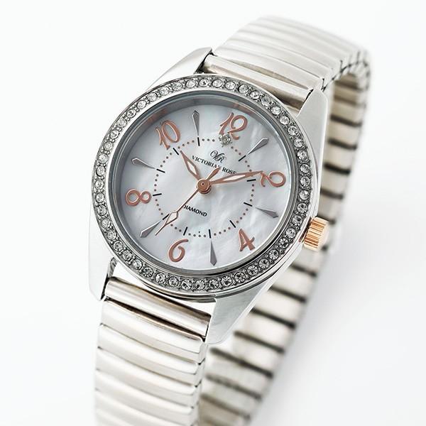 おしゃれ 腕時計 ウォッチ レディース / ヴィクトリアンローズ 蛇腹ソーラー天然ダイヤ宝飾ウォッチ / 40代 50代 60代 70代 ミセス シニア ファッション◎