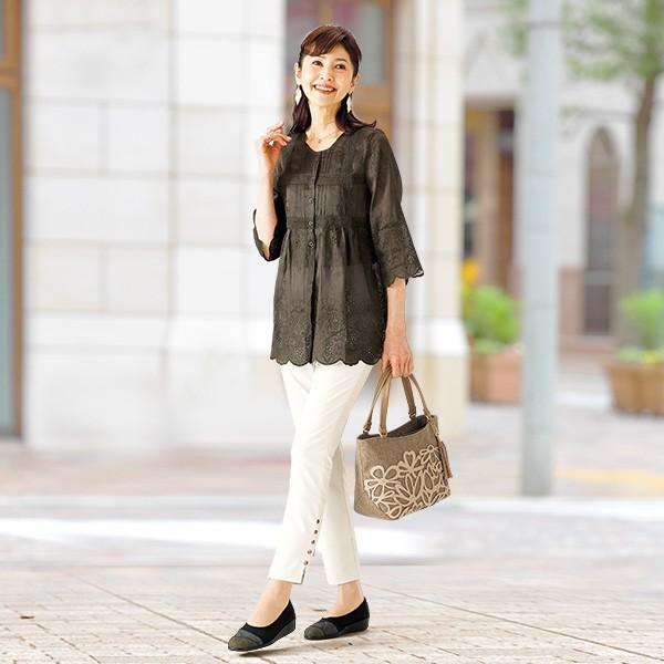 おしゃれ ブラウス 40代 50代 60代 70代 シニアファッション シルク麻刺しゅうレース使いブラウス ミセスファッション レディース 服 新作入荷 レディース