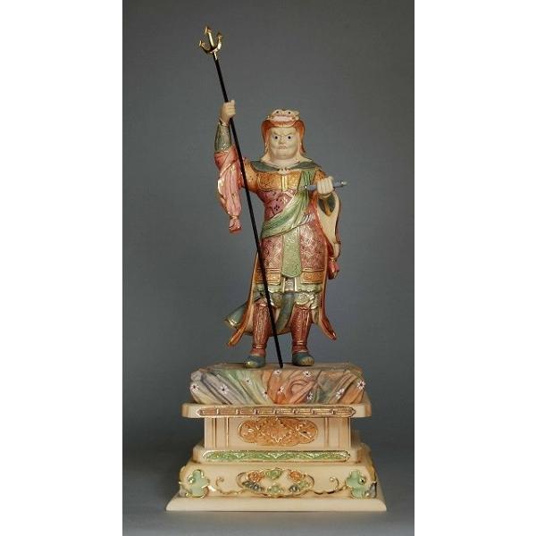木彫仏像　槃闍迦立像　総高36ｃｍ　桧材　淡彩色仕上