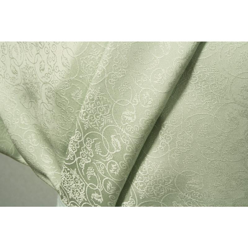 色無地 紋意匠 葡萄唐草文様 オパールグリーン色 正絹 反物