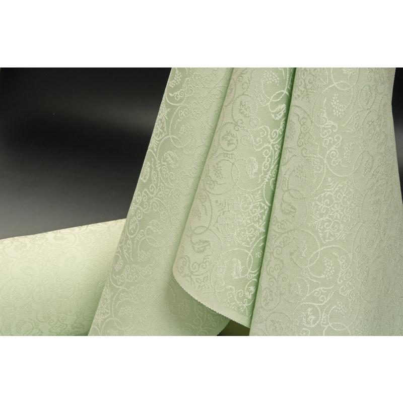 色無地 紋意匠 葡萄唐草文様 オパールグリーン色 正絹 反物