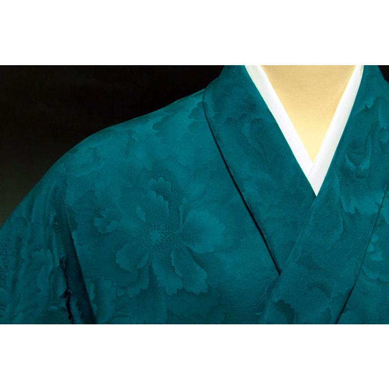 振袖用】色無地 紋意匠 牡丹尽くし文 ターコイズグリーン : 色無地着物