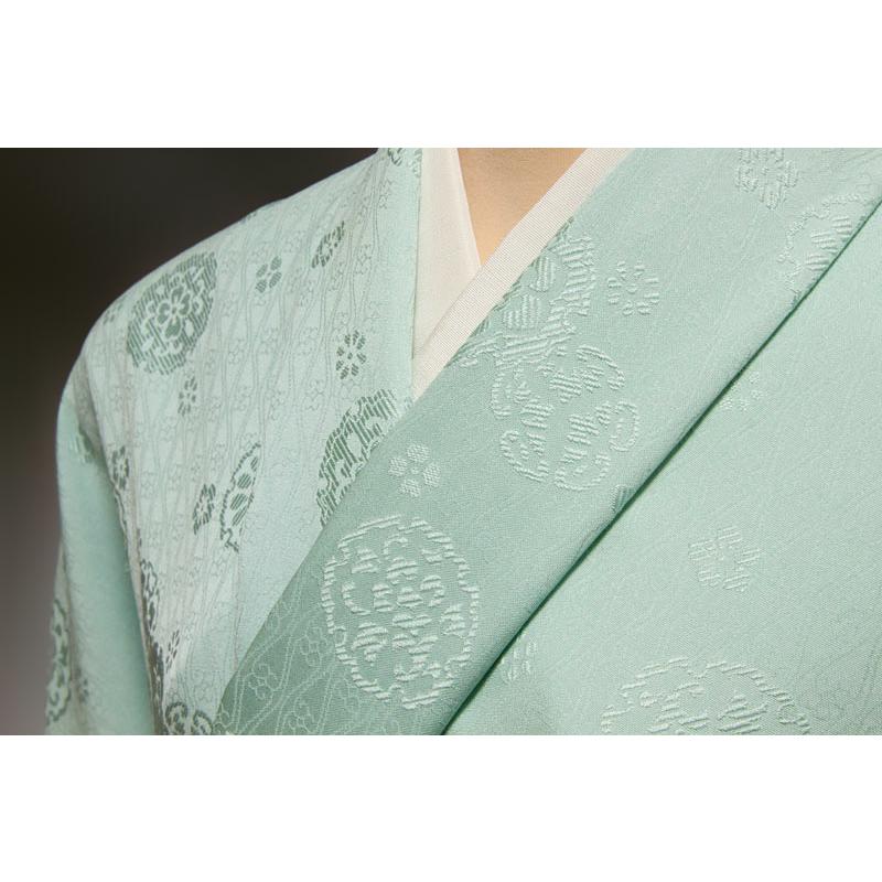 残りわずか 色無地 立涌に雪輪木瓜有職尽し文 青磁色 高い素材 Cepici Gouv Ci