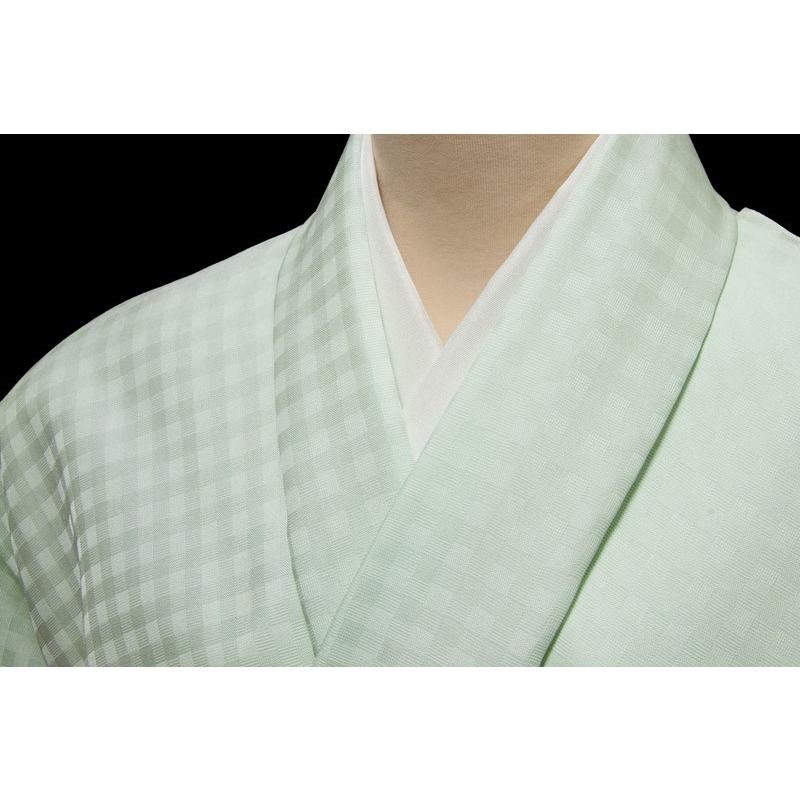 単衣用色無地　先練り格子文　淡い青緑の画像