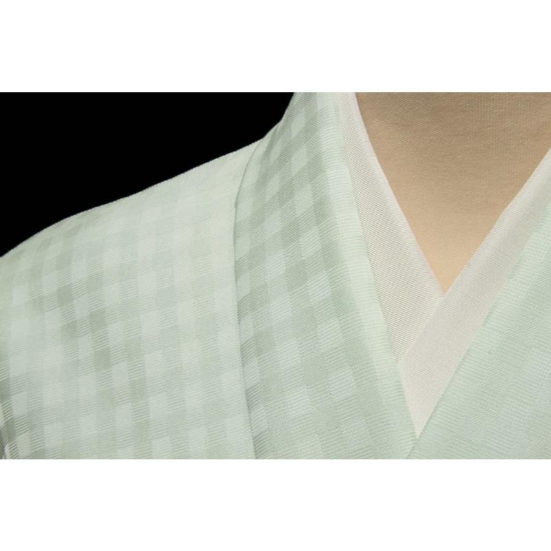 単衣用色無地　先練り格子文　淡い青緑の画像