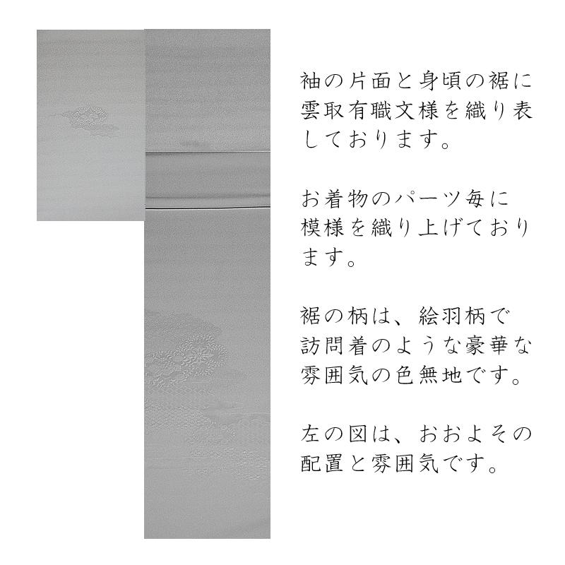色無地　紋意匠　絵羽柄　雲取有職文　薄鶸茶色 【反物1反・正絹胴裏1枚・正絹共色別八掛1枚のセット】の画像