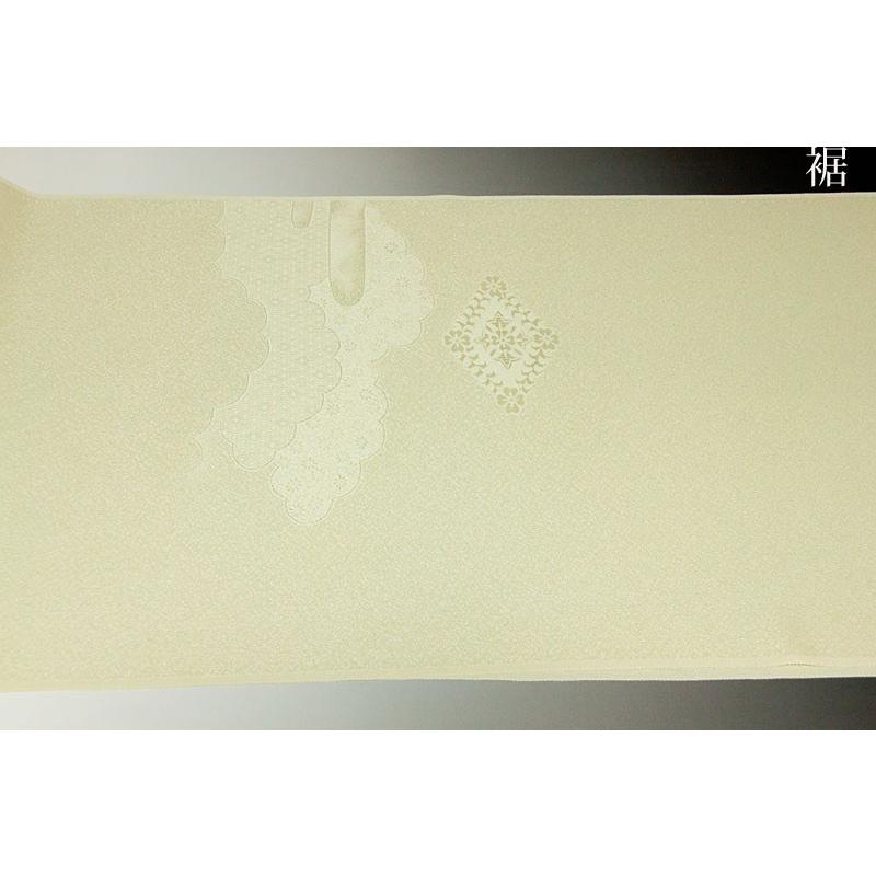 色無地　紋意匠　絵羽柄　雲取有職文　薄鶸茶色 【反物1反・正絹胴裏1枚・正絹共色別八掛1枚のセット】の画像