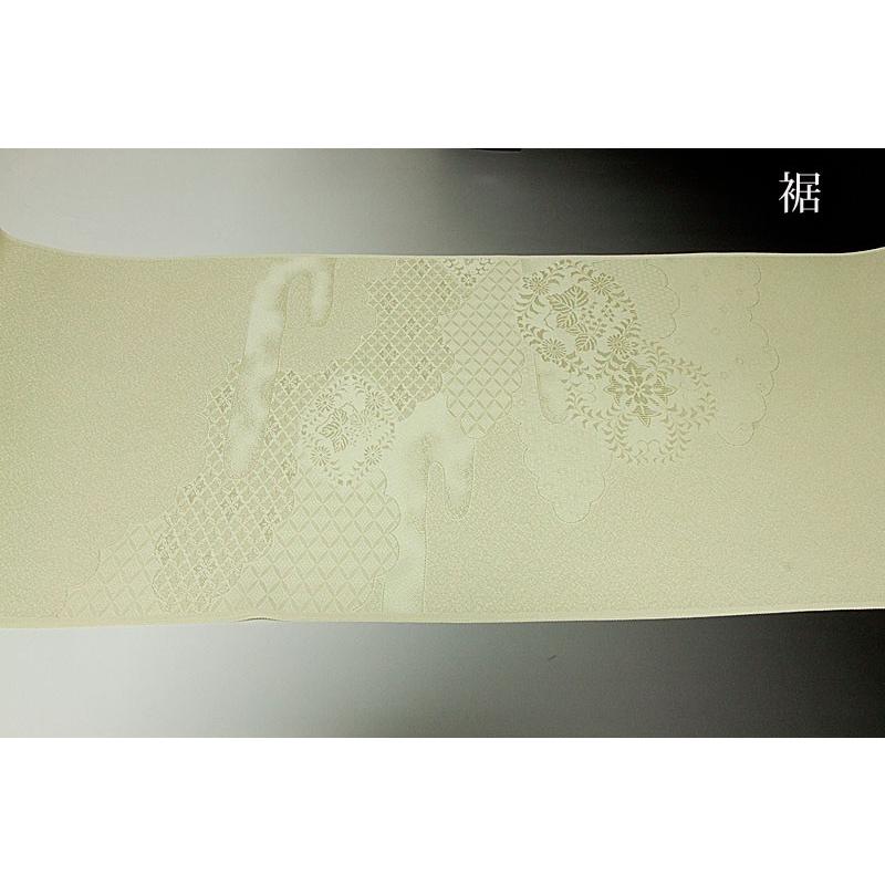 色無地　紋意匠　絵羽柄　雲取有職文　薄鶸茶色 【反物1反・正絹胴裏1枚・正絹共色別八掛1枚のセット】の画像