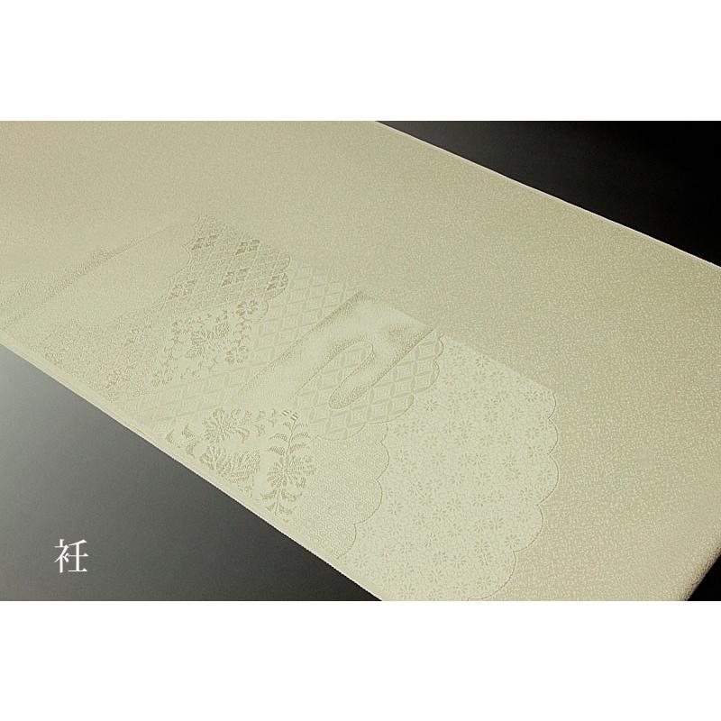 色無地　紋意匠　絵羽柄　雲取有職文　薄鶸茶色 【反物1反・正絹胴裏1枚・正絹共色別八掛1枚のセット】の画像