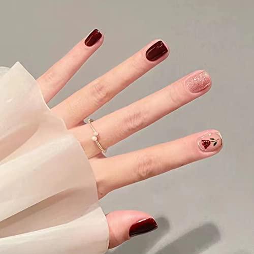 Fuyunohi ネイルチップ ショート つけ爪 短め ローズ レッド キラ