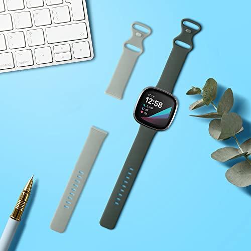 2x ベルト 対応: Fitbit Versa 3 / Sense バンド - シリコンバンド ソフト TPU 耐久性 グレー/深緑色｜miyanojin6｜02