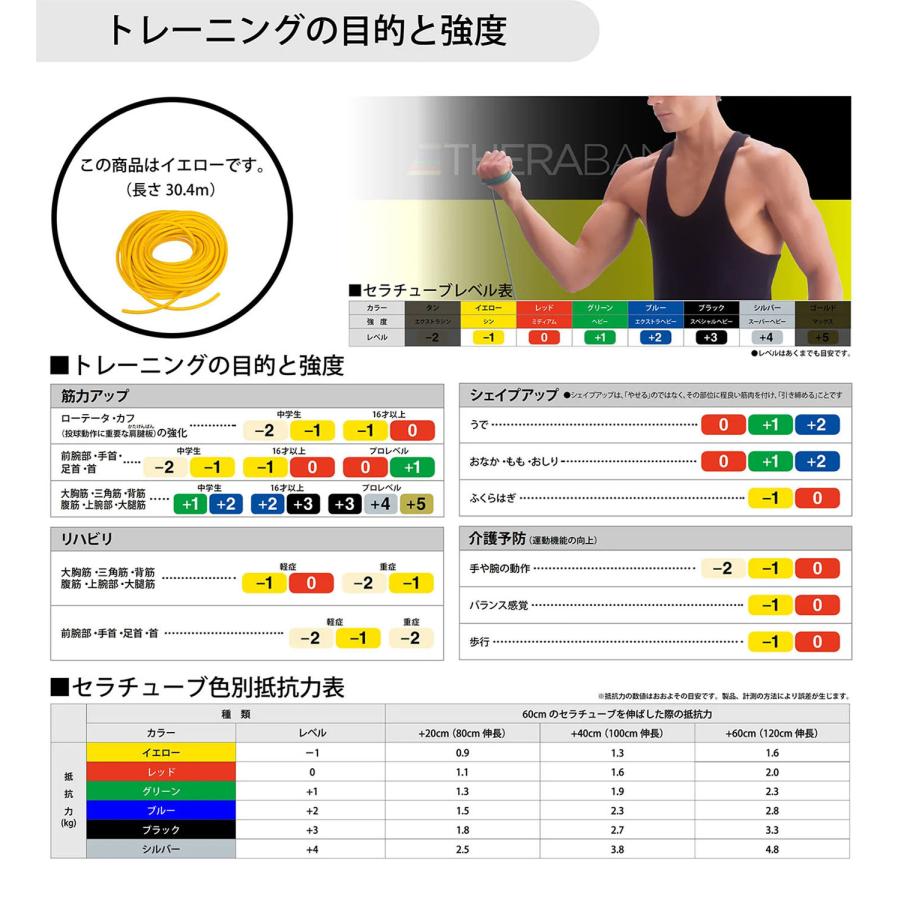 ディーアンドエム ボディーケア トレーニングチューブ 器具・備品 セラバンド THERBAND セラチューブ 30.4m 強度レベル-1 TT11の画像