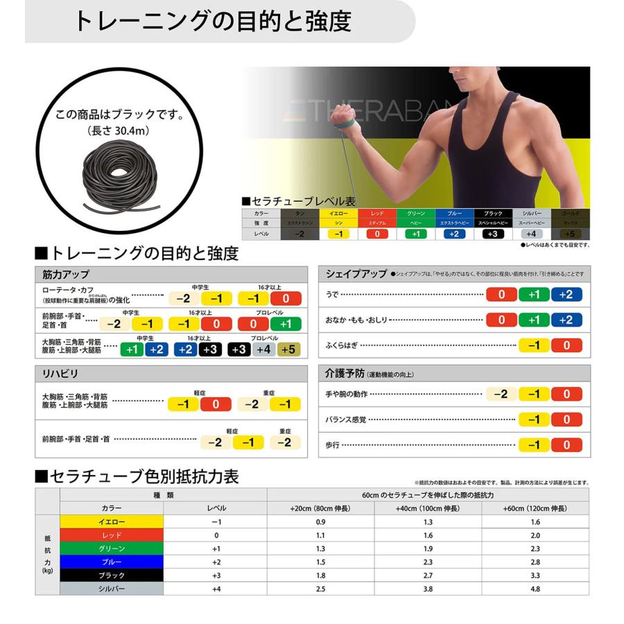 ディーアンドエム ボディーケア トレーニングチューブ 器具・備品 セラバンド THERBAND セラチューブ 30.4m 強度レベル+3 TT15の画像