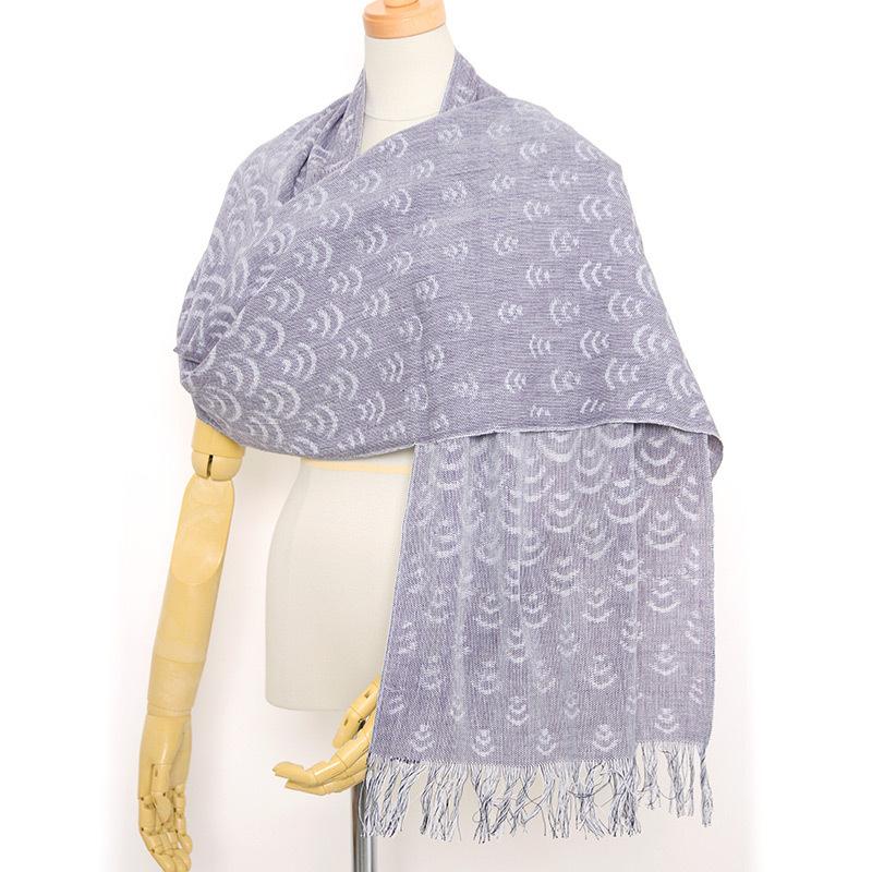 久留米絣ストール 彩藍 青海波 ブルー パープル 綿100％ 日本製