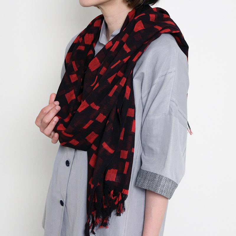 おしゃれ 久留米絣ストール 彩藍 landscape stole 赤/ブルー 綿100