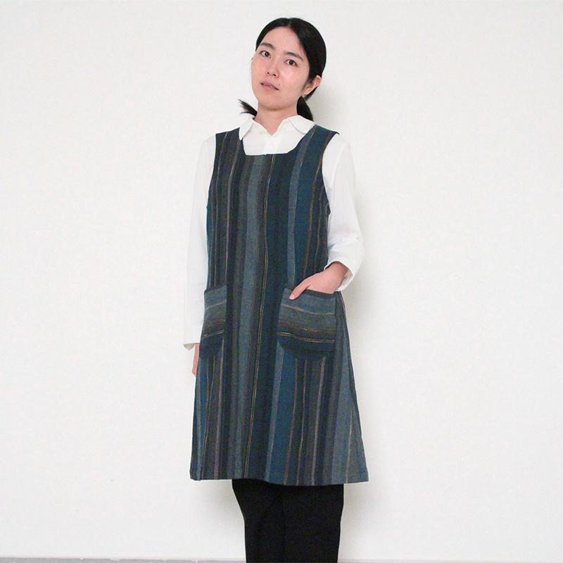 彩藍 チュニックエプロン wataridori ブルー 綿100% レディース 日本製